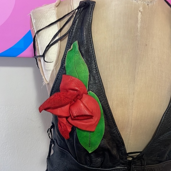 Artemis Leather Halter Top Rose Hand Made Vintage 1970s - Picture 3 of 12